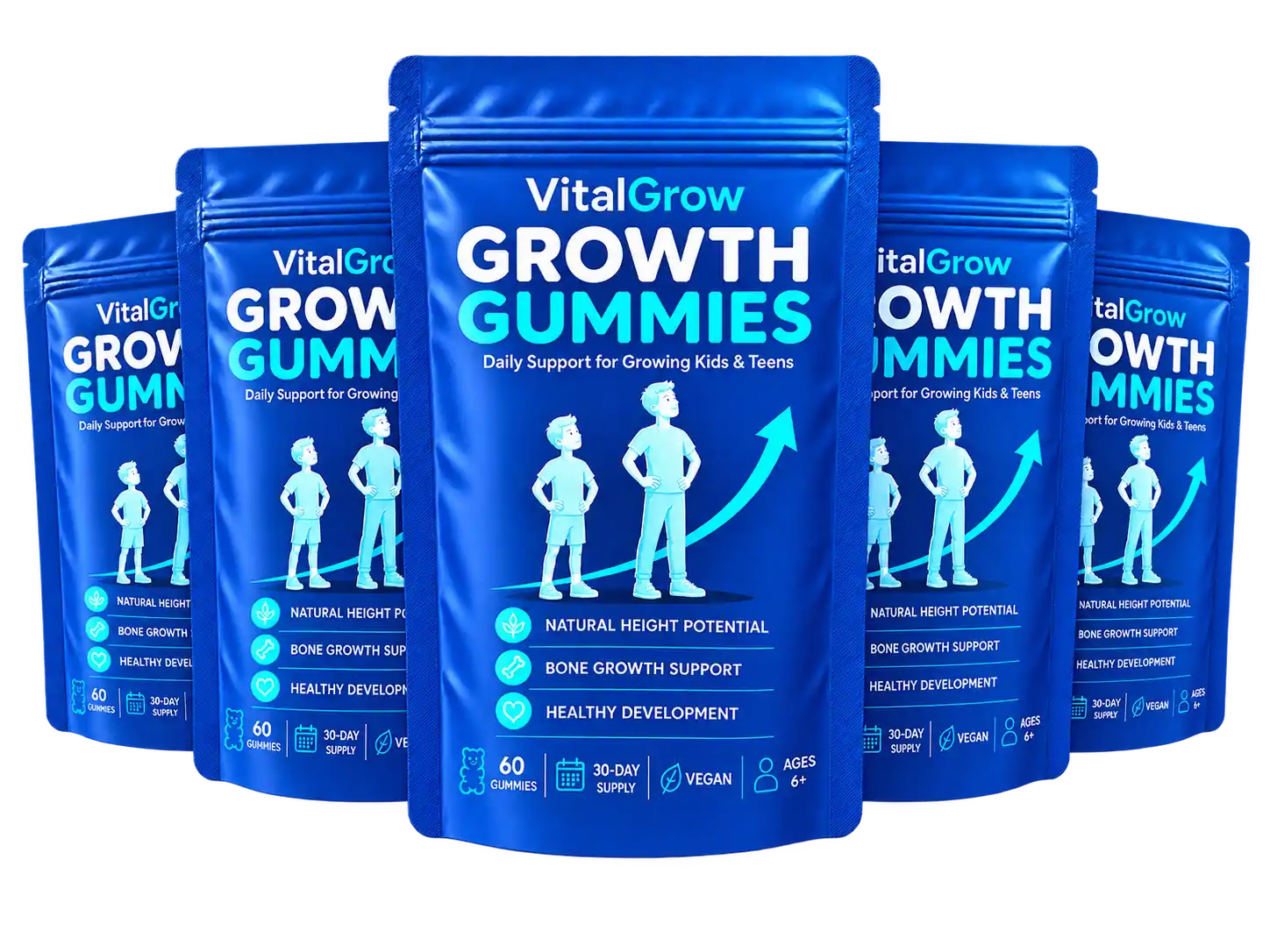 Five VitalGrow Growth Gummies packages