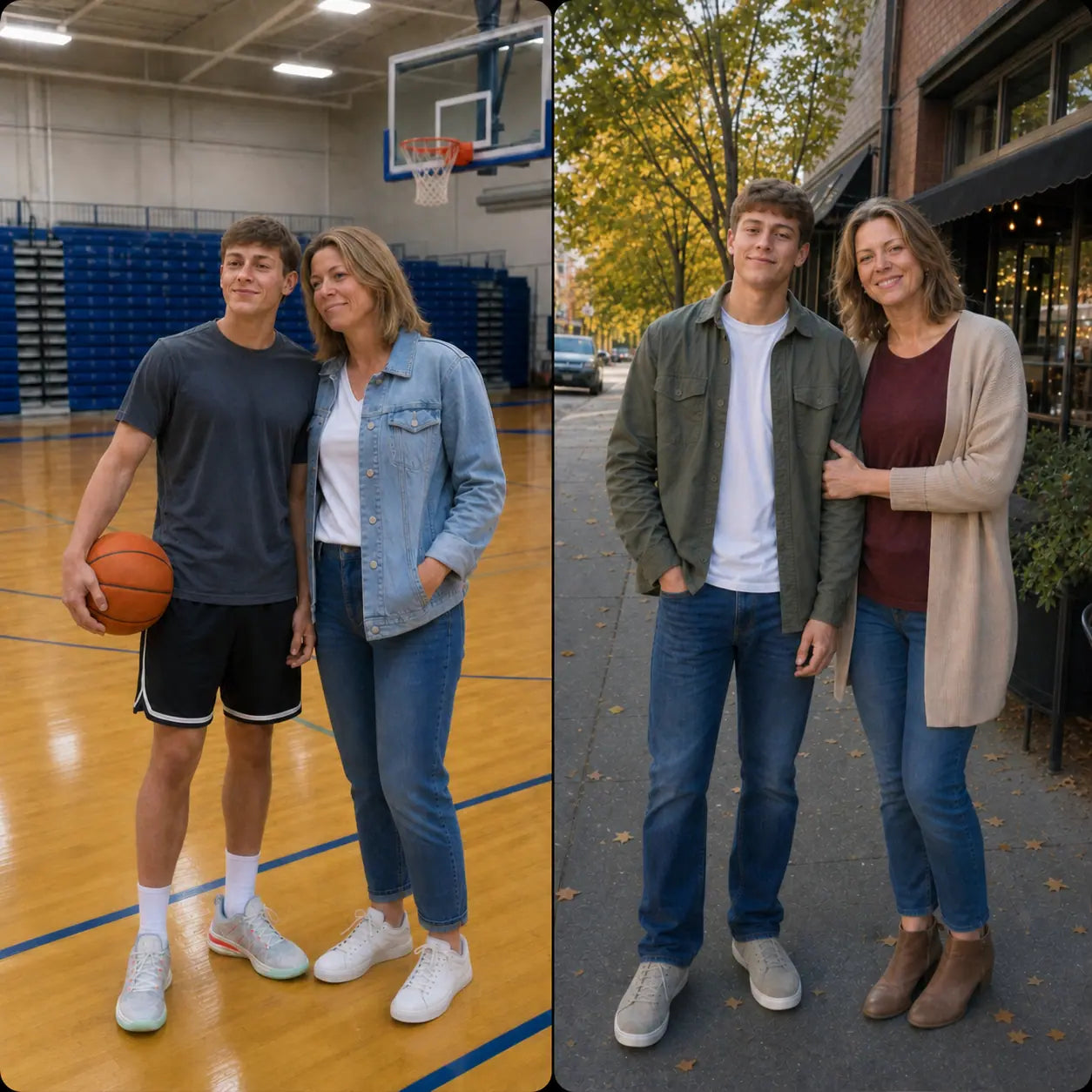Mother and teenage son after basketball